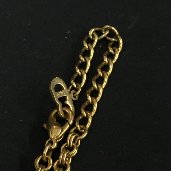 Christian Dior CD Logo Rhinestone Gold Tone Pendant Necklace lux70-100225 - Picture 6 of 8